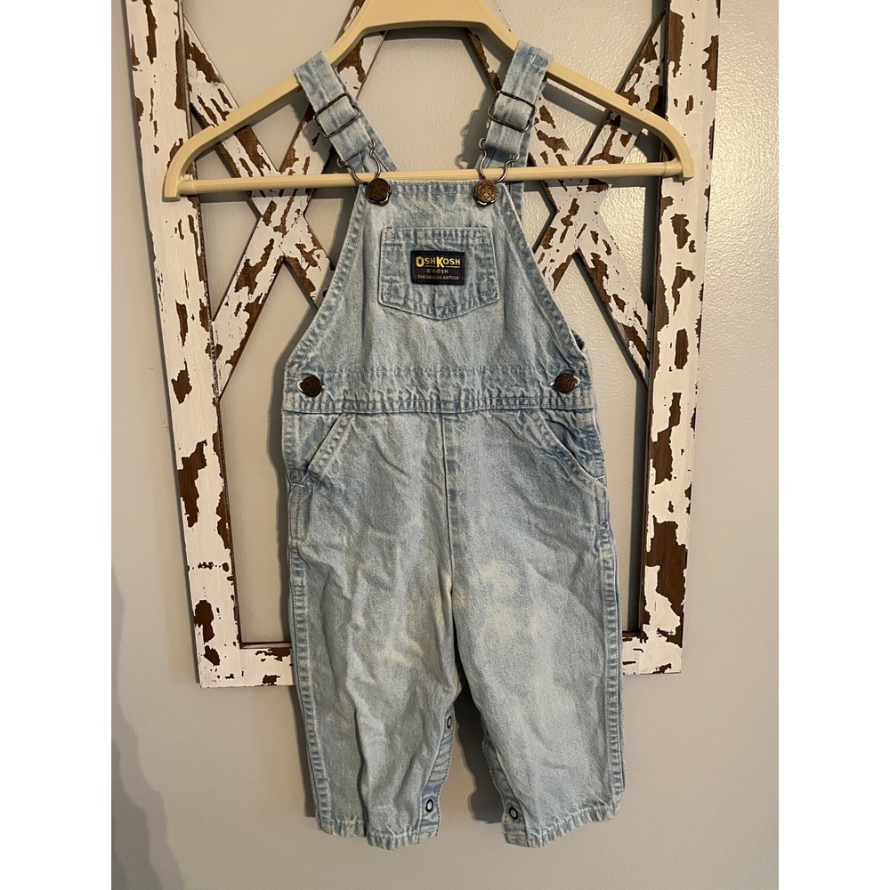 Vintage OshKosh B'Gosh Vestbak Overalls Baby Size 24M Made in USA Denim Bib 90s